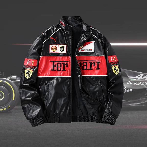 Jaqueta FERRARI F1 BLACK COURO - Bordado