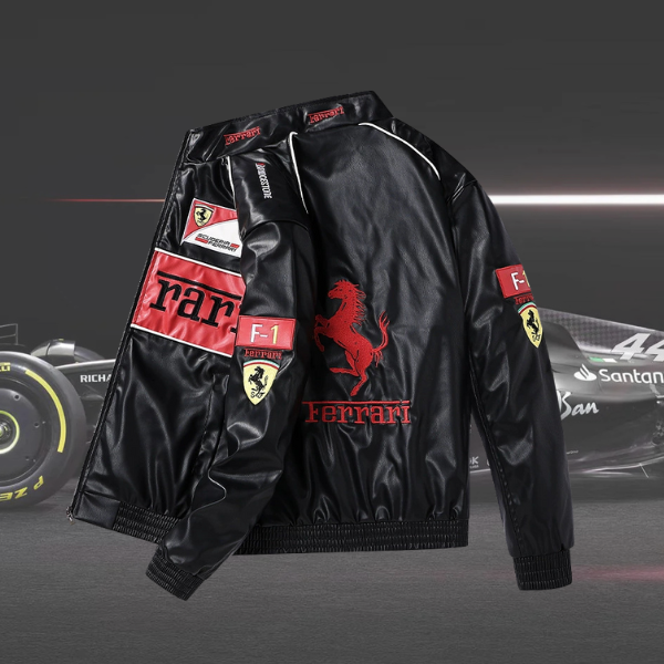 Jaqueta FERRARI F1 BLACK COURO - Bordado