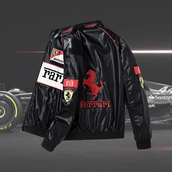 Jaqueta FERRARI F1 BLACK COURO - Bordado